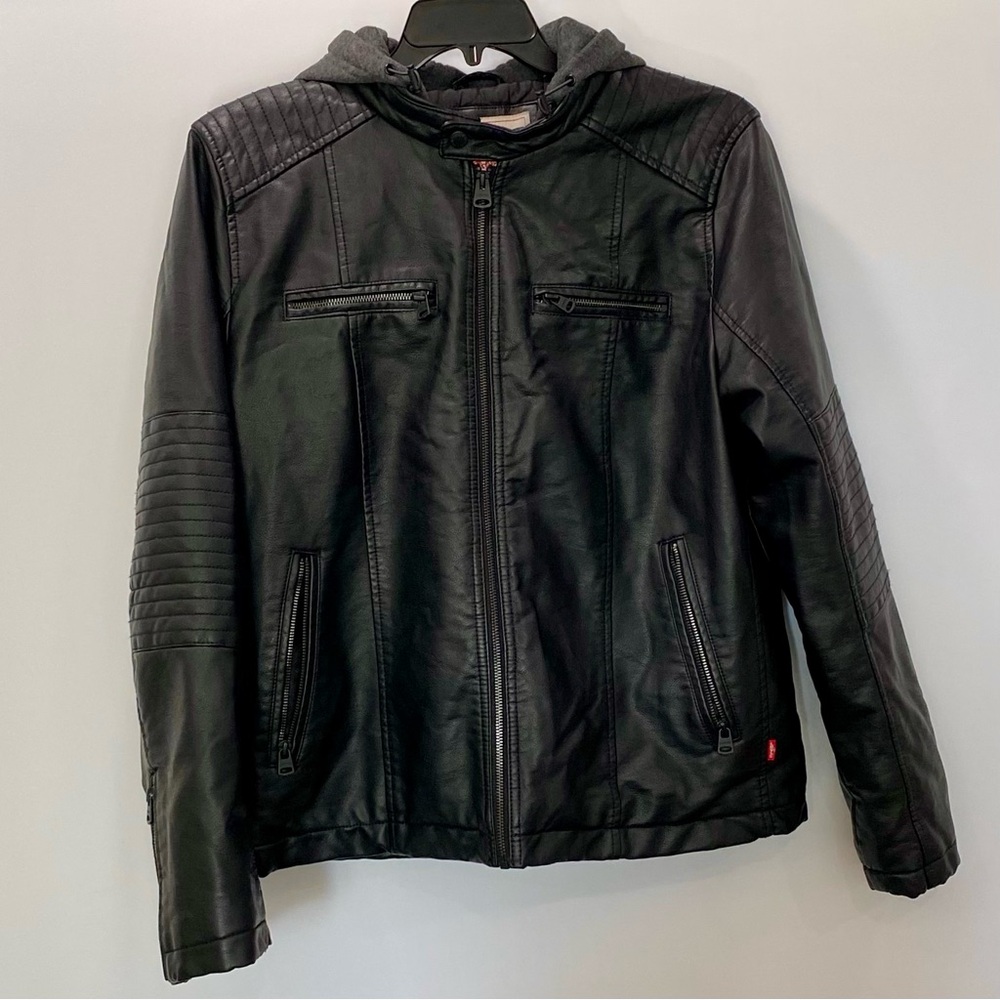 Men's Levi’s Black Fake Leather Jacket with Hood